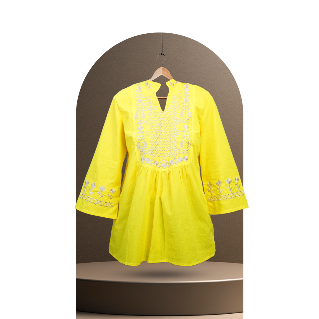 تصویر تونیک زنانه کالکشن طبیعت رنگ زرد 