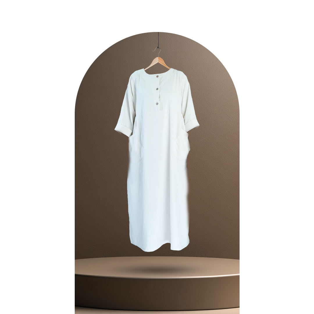 تصویر پیراهن بلند زنانه کالکشن خورشید رنگ سفید شیری 