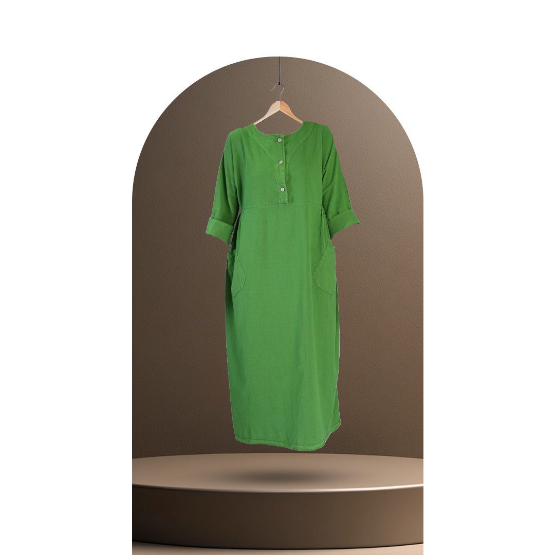 تصویر پیراهن بلند زنانه کالکشن خورشید رنگ سبز 